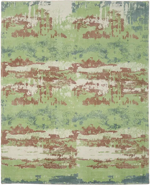 Abstract Oriental Area Rug in Green & Terracotta Accents 8x10