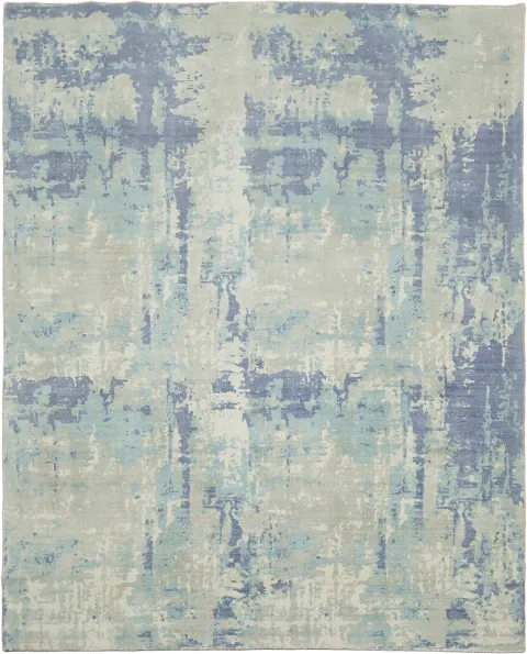 Abstract Hand-Knotted Area Rug in Blue Tones 8x10