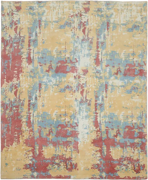 8x10 Abstract Oriental Area Rug in Gold & Rust Red