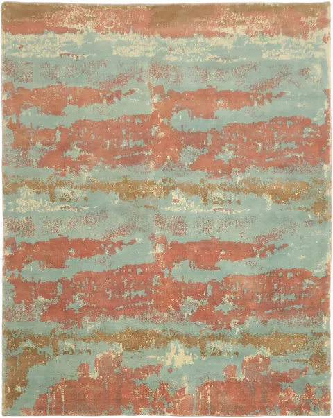 Terracota & Teal Abstract Area Rug 8x10