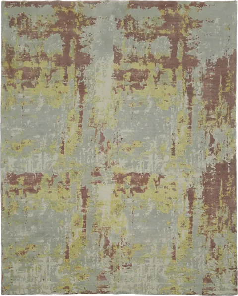 Abstract Hand-Knotted Area Rug in Sage Green & Olive 8x10