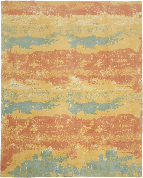 8x10 Abstract Distressed Terracotta & Gold Hand-Knotted Rug