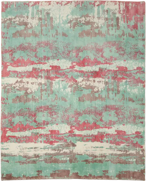Mint Green & Coral Abstract Area Rug 8x10