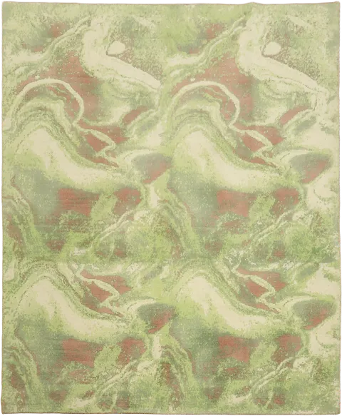 Abstract Area Rug with Green and Terracota Accents 8x10