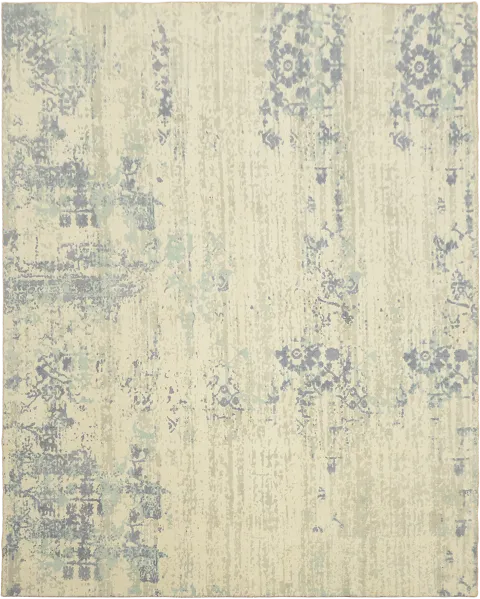 Cream & Light Blue Abstract Area Rug 8x10
