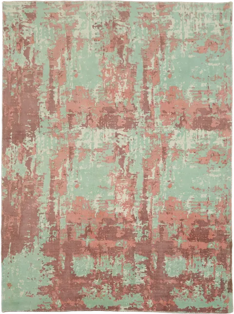 Mint Green & Salmon Abstract Area Rug 8x10