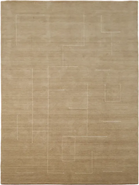 Modern Beige Gabbeh Rug with Soft Geometric Lines 9x12