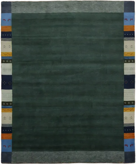 Forest Green Modern Gabbeh Rug with Tribal Border 8x10