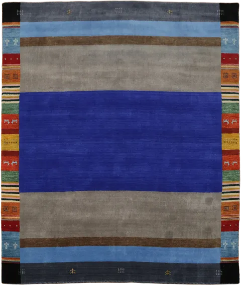 Vibrant Blue & Earthy Tones Hand-Knotted Gabbeh Area Rug 8x10