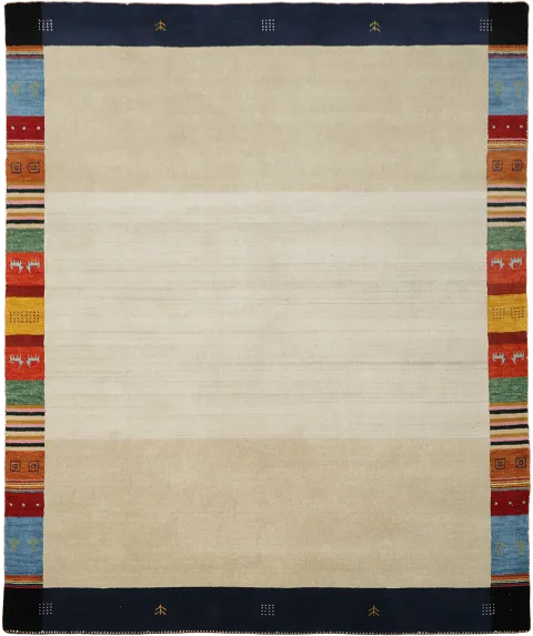 Elegant Beige Gabbeh Area Rug with Vibrant Border 8x10