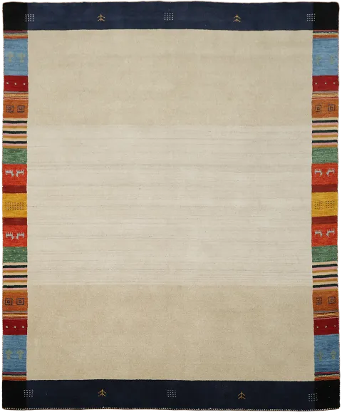 Elegant Multi-Color Striped Border Gabbeh Rug with Neutral Center 8x10