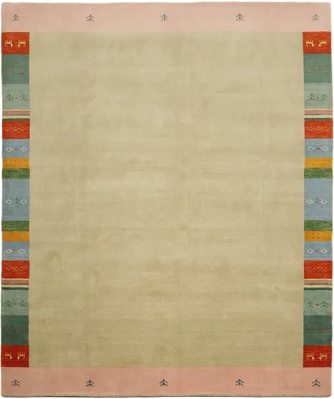 8x10 Gabbeh Tribal Area Rug with Neutral Beige Center