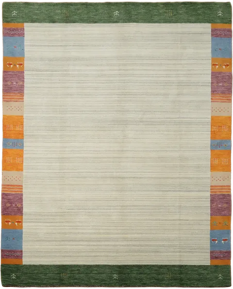 8x10 Gabbeh Tribal Area Rug with Neutral Ivory Center