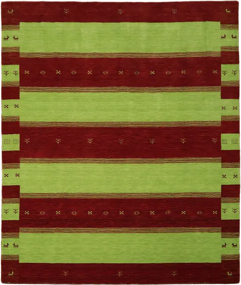 8x10 Gabbeh Tribal Striped Area Rug in Red & Green