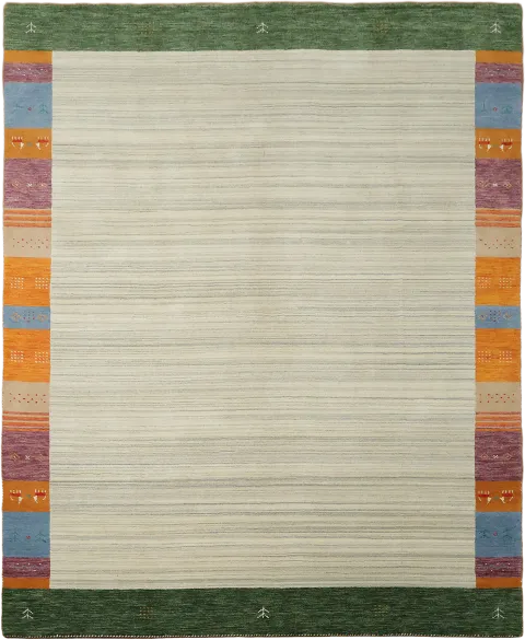 Minimalist Cream Gabbeh Area Rug with Colorful Border 8x10