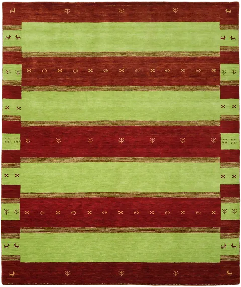 Vibrant Green & Red Striped Gabbeh Area Rug 8x10