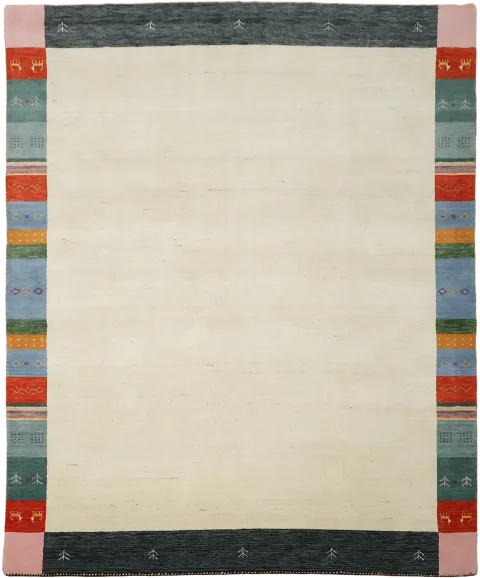 Gabbeh Tribal Area Rug with Neutral Ivory Center 8x10