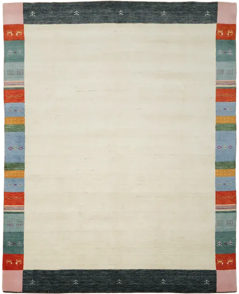 8x10 Gabbeh Area Rug with Ivory Center & Colorful Border