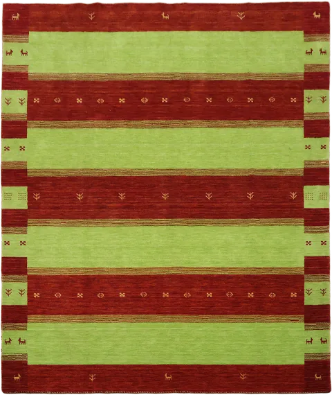 Gabbeh Tribal Area Rug with Red & Green Stripes 8x10