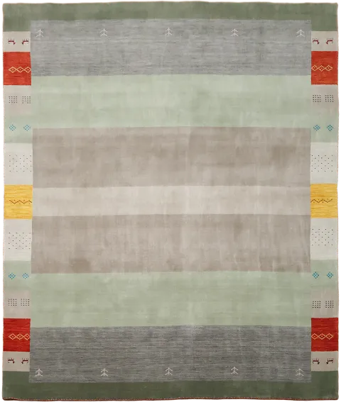 8x10 Hand-Knotted Gabbeh Tribal Area Rug in Sage Green & Ivory