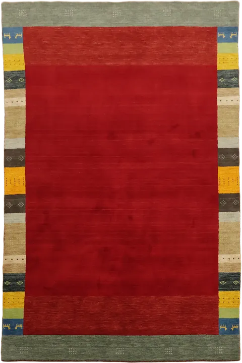 Contemporary Red Rug Featuring Bold Stripes and Earthy Tones 7x10