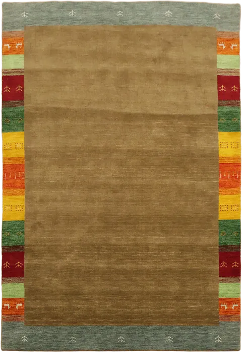 Brown Gabbeh Area Rug with Vibrant Border 7x10