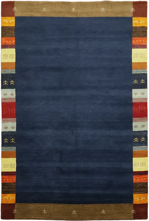 Navy Blue Gabbeh Area Rug with Colorful Border 7x10