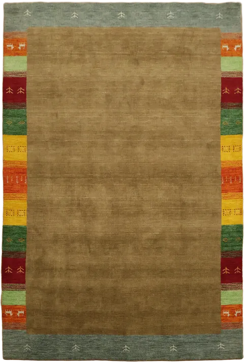 Soothing Brown Gabbeh Area Rug with Colorful Border 7x10