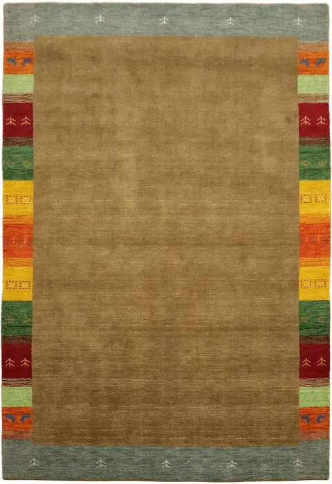 Brown Gabbeh Hand-Knotted Area Rug with Colorful Border 7x10