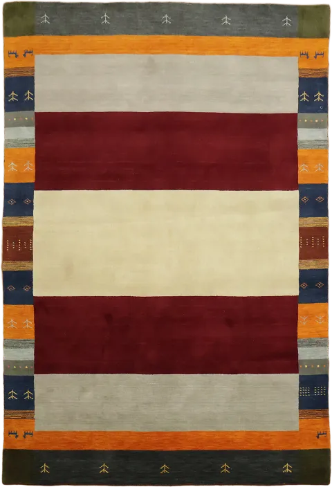 Cream & Burgundy Striped Gabbeh Area Rug 7x10