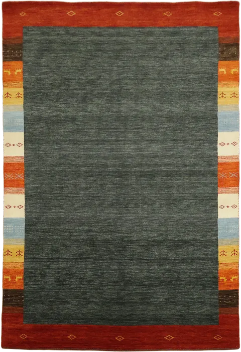 Dark Charcoal Gabbeh Hand-Knotted Area Rug with Vibrant Border 7x10