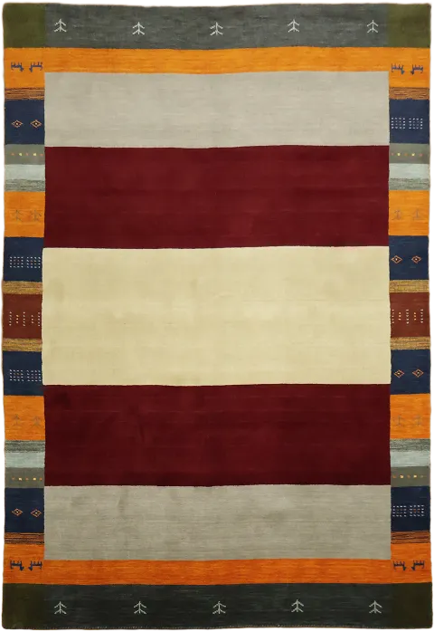 Burgundy & Ivory Striped Gabbeh Area Rug 7x10