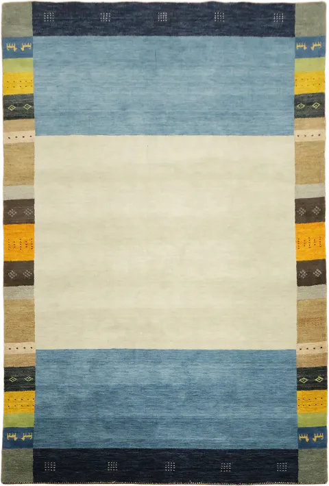 Ivory Gabbeh Area Rug with Blue Tones 7x10