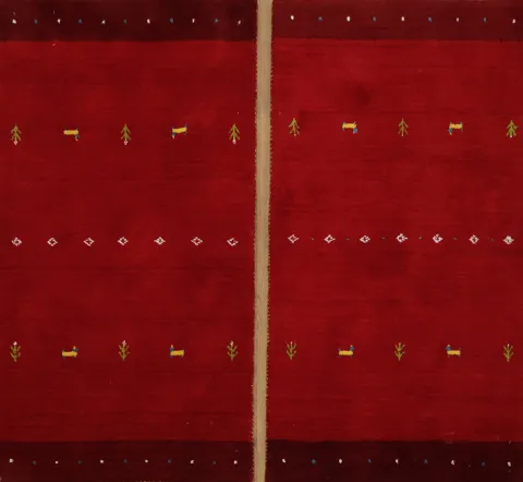Pair of Vibrant Red Rug with Subtle Embroidered Motifs 3'x5'