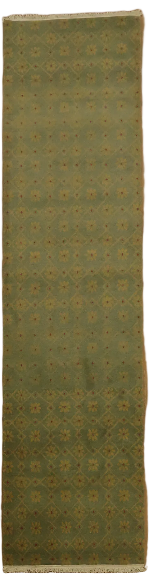 Earthy Green Floral Nepalese Runner Rug 3x10
