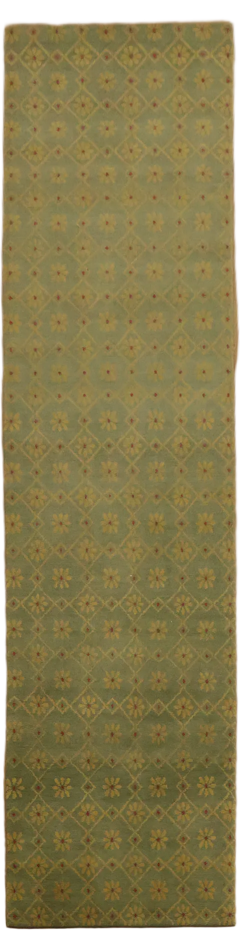 Green Floral Nepalese Runner Rug 3x10