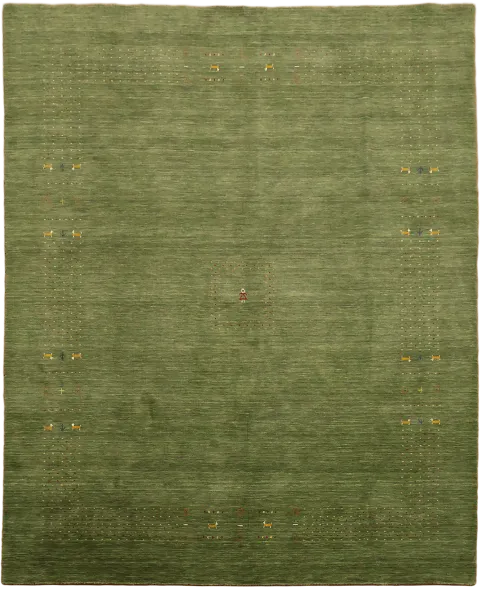 Elegant Green Gabbeh Rug with subtle pattern for serene living space 8x10