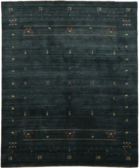Elegant Dark Navy Gabbeh Rug with Subtle Geometric Patterns and Rich Texture 8x10