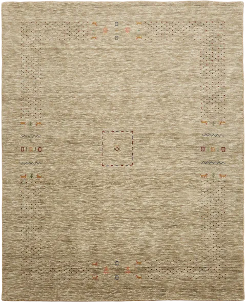 Hand-Knotted Beige Gabbeh Rug with Minimalistic Design Accents 8x10