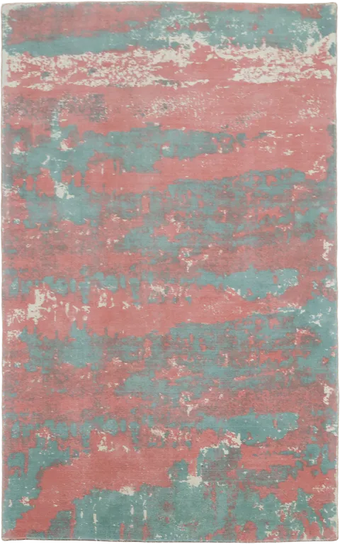 5x8 Contemporary Abstract Area Rug with Pink & Teal Tones