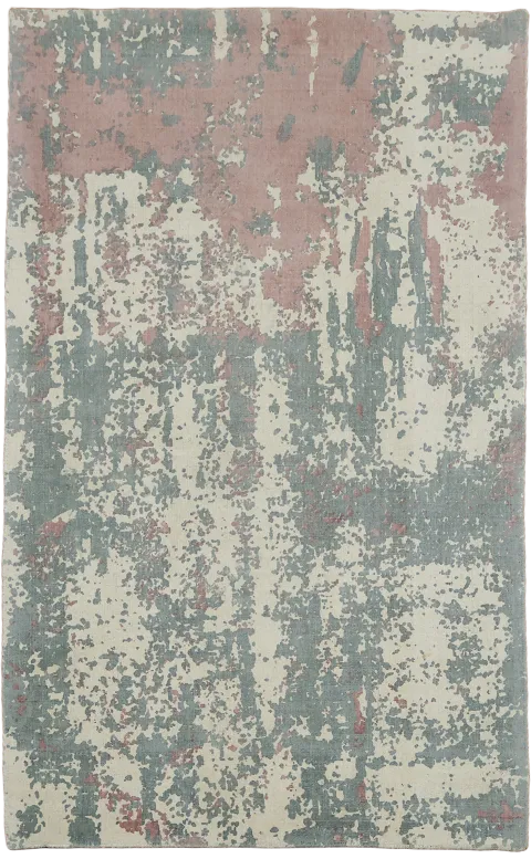 Sage Green & Ivory Abstract Wool Rug 5x8