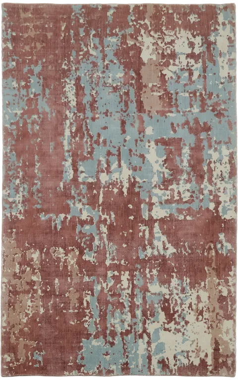 Contemporary Area Rug with Red & Blue Abstract Design 5x8