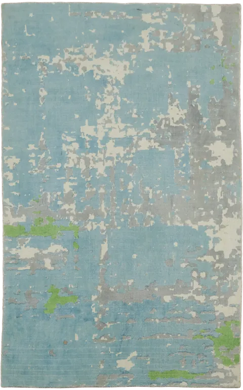 Soft Blue & Gray Abstract Wool Area Rug 5x8