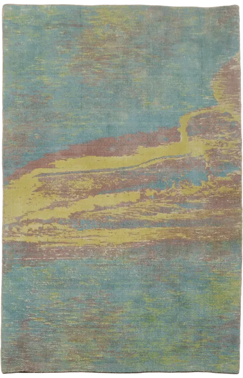 Soft Blue & Pink Abstract Hand-Knotted Rug 4x6