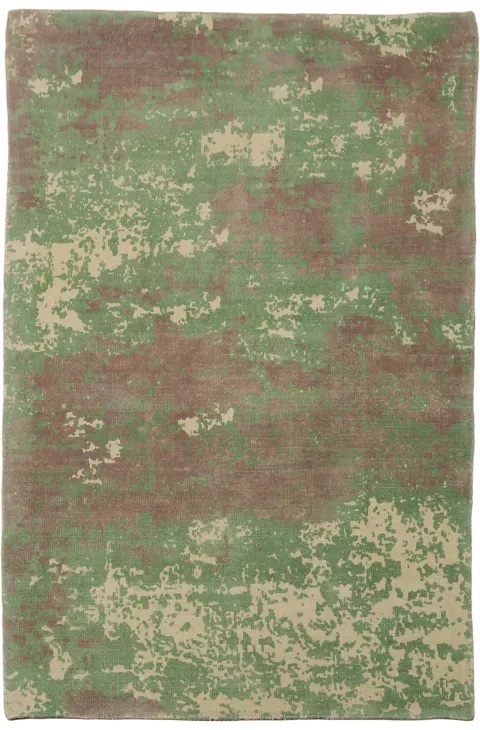Abstract Wool Rug with Green & Taupe Tones 4x6