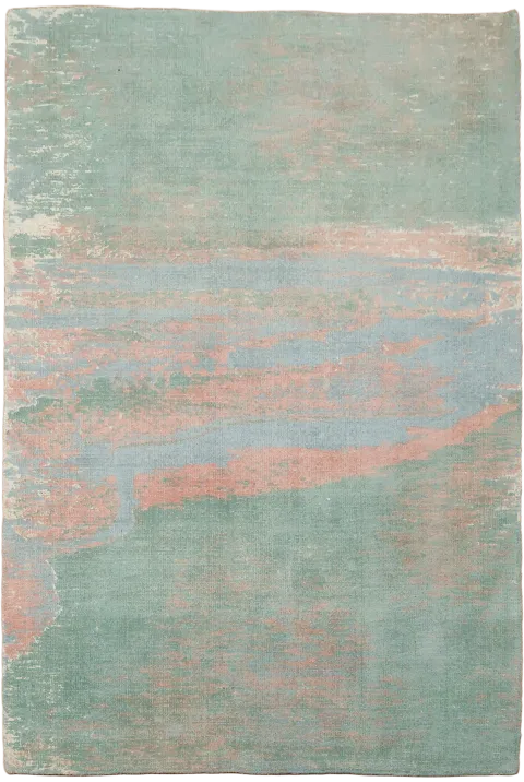 Turquoise & Salmon Abstract Hand-Knotted Rug 4x6