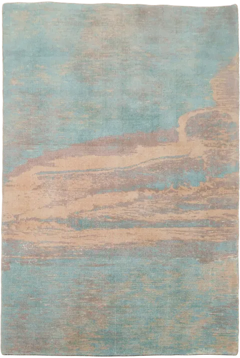 Serene Blue & Peach Abstract Wool Rug 4x6