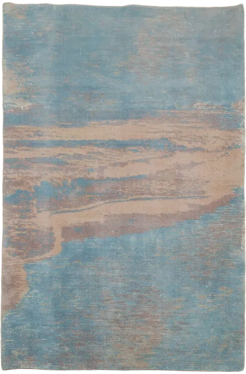 Soothing Blue & Peach Abstract Hand-Knotted Rug 4x6