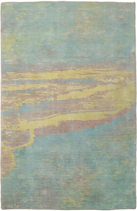 Contemporary Soft Blue & Yellow Abstract Rug 4x6
