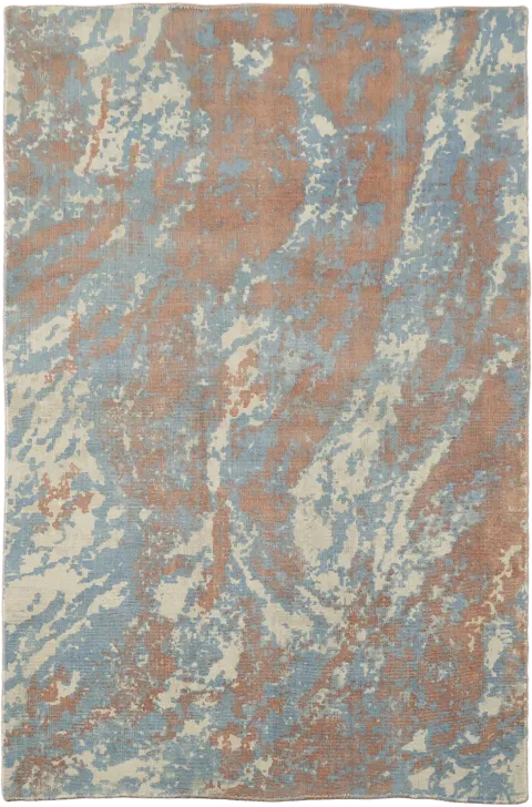 4x6 Modern Abstract Wool Rug in Pink & Light Blue